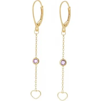 Náušnice Zlaté visací řetízkové náušnice se zirkony a srdíčky NA1501F + DÁREK ZDARMA