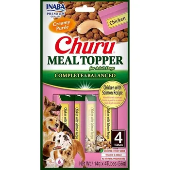 Pamlsek pro kočku Inaba Churu Dog meal topper kuře a losos 4x 14g