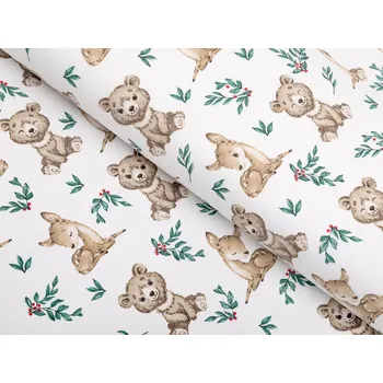 Dětská bavlněná látka/plátno Sandra SA-470 Medvídci a koloušci na bílém - šířka 160 cm