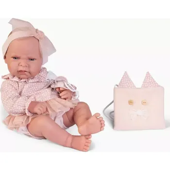 Panenka Miminko holčička Lea s kabelkou pro holčičku od firmy Antonio Juan ze Španělska (Recién Nacida Lea bolso gatito)