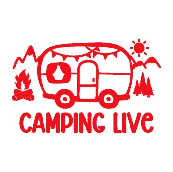 Samolepící dekorace SAMOLEPKA Camping live 001 levá cestování v karavanu (10 - červená) NA AUTO, NÁLEPKA, FÓLIE, POLEP, TUNING, VLASTNÍ TEXT, TISK, AUTOSAMOLEPKY.cz, POLEPY, OBRÁZEK, LOGO, SAMOLEPKY