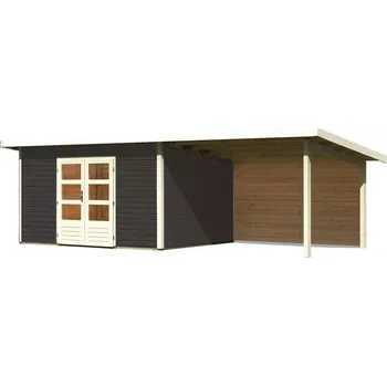 Zahradní stavba KARIBU HOLZTECHNIK dřevěný domek KARIBU NORTHEIM 4 + přístavek 330 cm včetně zadní stěny (9274) terragrau LG3861