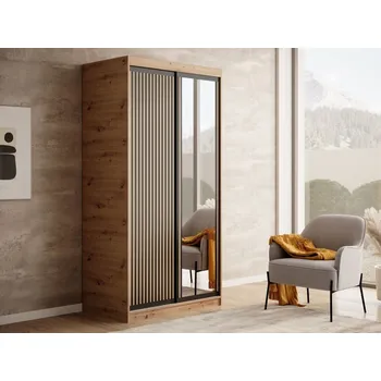 Šatní skříň Šatní skříň s posuvnými dveřmi Delia - 100 cm Barva: dub Artisan/Černá