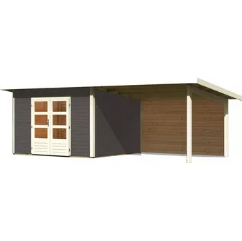 Zahradní domek KARIBU HOLZTECHNIK dřevěný domek KARIBU NORTHEIM 3 + přístavek 330 cm včetně zadní stěny (9272) terragrau LG3855