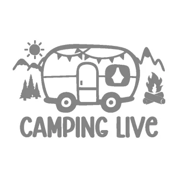 Samolepící dekorace SAMOLEPKA Camping live 001 pravá cestování v karavanu (17 - šedá) NA AUTO, NÁLEPKA, FÓLIE, POLEP, TUNING, VLASTNÍ TEXT, TISK, AUTOSAMOLEPKY.cz, POLEPY, OBRÁZEK, LOGO, SAMOLEPKY