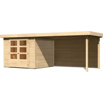 Zahradní domek KARIBU HOLZTECHNIK dřevěný domek KARIBU ASKOLA 3,5 + přístavek 280 cm včetně zadní stěny (9149) natur LG3250