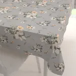 Bavlněný obdélníkový ubrus Sandra SA-465 Oranžové květy na šedém 140x220 cm