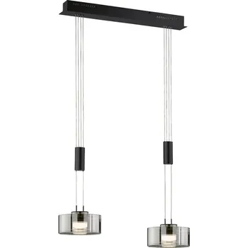 Fischer & Honsel Závěsné svítidlo Lavin z kouřového skla v černé barvě 2x LED 9W, Fischer & Honsel