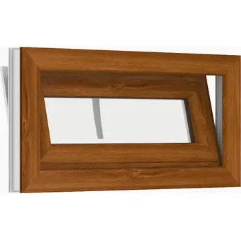 Okno plastové okno sklepní 60x50 cm, sklopné, zlatý dub/bílá, PREMIUM 7000 (Dvoubarevné okno - bílá do interiéru, zlatý dub směrem ven (obrázek je pouze ilustrativní z důvodu technického provedení).)