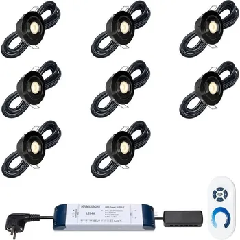 Venkovní osvětlení Hamulight Toledo ab set s 8 černými zápustnými, naklápěcími LED svítidly do podhledu, transformátor, dálkový ovladač, Hamulight