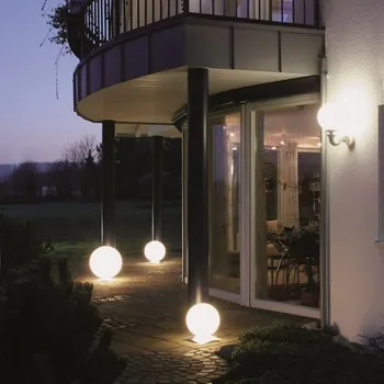 Venkovní osvětlení Epstein Epstein Snowball 30 cm s nerezovým podstavcem, venkovní svítidlo ve tvaru bílé koule, E27