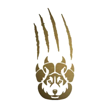 Polep vozidla SAMOLEPKA Vlk 033 levá s tlapka s drápancem (64 - škrábaný kov zlatý) NA AUTO, NÁLEPKA, FÓLIE, POLEP, TUNING, VLASTNÍ TEXT, TISK, AUTOSAMOLEPKY.cz, POLEPY, OBRÁZEK, LOGO, SAMOLEPKY