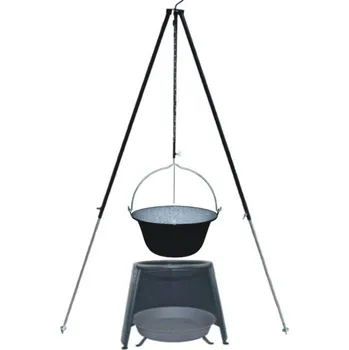 Kempingové nádobí Trojnožka teleskopická 1,8 m kotlík smalt 30 l, závětří 44 a ohniště (souprava teleskopická trojnožka, kotlík 30 l smalt a závětří plamene 44 a zahradní ohniště)