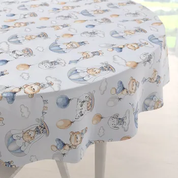 ubrus Dětský bavlněný kulatý ubrus Sandra SA-469 Zvířátka s padáky na světle modrém Ø 40 cm
