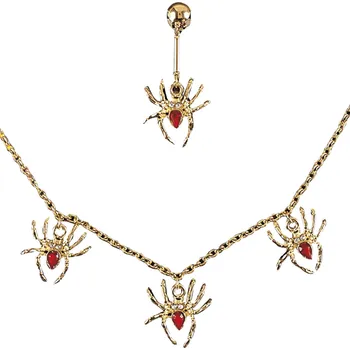 Karnevalový doplněk Sada náušnic a řetízku - s pavouky