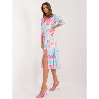 Dámské šaty Dámské šaty s rozparkem a volánem RUE PARIS modro-růžové
