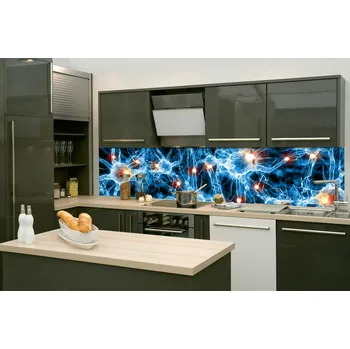 Tapeta DIMEX | Fototapeta do kuchyně Nervové synapse KI-260-238 | 260 x 60 cm | modrá, černá, oranžová + Samolepicí fototapeta za kuchyňskou linku DIMEX Nervové synapse v šíři 260 cm