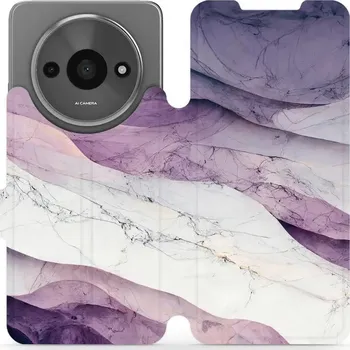 Pouzdro na mobilní telefon Flipové pouzdro Mobiwear - Xiaomi Redmi A3 - VP31S Bílý a fialový mramor (Knížkové flip pouzdro, obal, kryt na mobil Xiaomi Redmi A3 - VP31S Bílý a fialový mramor, materiál Umělá kůže + TPU - ochrana 360°, stojánek, silikonová vanička, magnetické zavírání