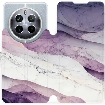 Pouzdro na mobilní telefon Flipové pouzdro Mobiwear - Realme 12 Pro 5G - VP31S Bílý a fialový mramor (Knížkové flip pouzdro, obal, kryt na mobil Realme 12 Pro 5G - VP31S Bílý a fialový mramor, materiál Umělá kůže + TPU - ochrana 360°, stojánek, silikonová vanička, magnetické zavírá