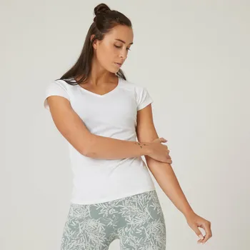 Pánské tričko DOMYOS Dámské bavlněné fitness tričko 500 Slim bílé 2XS BÍLÁ