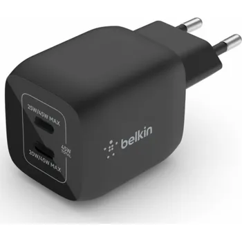 Belkin WCH011vfBK Belkin Duální 45W USB-C Power Delivery GaN PPS nástěnná nabíječka, černá