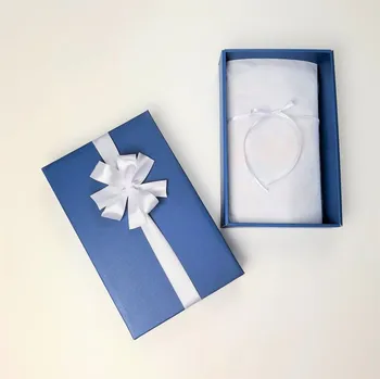 Stuha Tina moda Dárkové balení - modrá krabička & bílá atlasová stuha