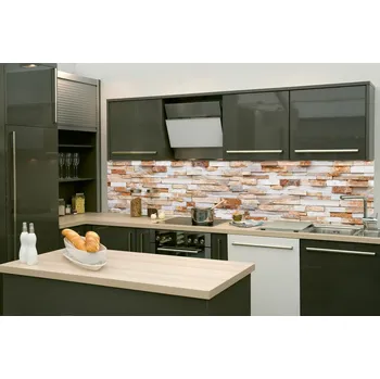 Tapeta DIMEX | Fototapeta do kuchyně Přírodní kamenná zeď KI-260-303 | 260 x 60 cm | krémová, béžová, hnědá + Samolepicí fototapeta za kuchyňskou linku DIMEX Přírodní kamenná zeď v šíři 260 cm