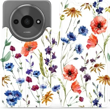 Pouzdro na mobilní telefon Flipové pouzdro Mobiwear - Xiaomi Redmi A3 - MP04S Luční kvítí (Knížkové flip pouzdro, obal, kryt na mobil Xiaomi Redmi A3 - MP04S Luční kvítí, materiál Umělá kůže + TPU - ochrana 360°, stojánek, silikonová vanička, magnetické zavírání)