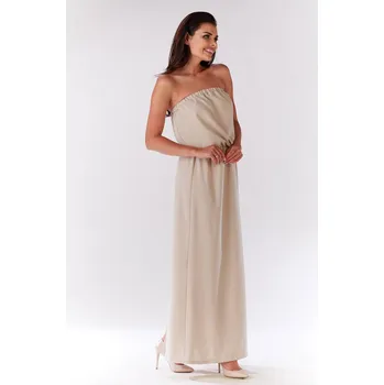 Dámské šaty Elegantní maxi šaty s odhalenými rameny M135 Barva: Béžová, Velikost: XL