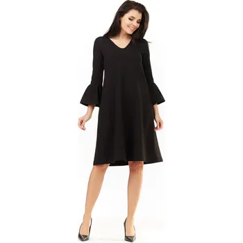 Dámské šaty Midi šaty s 3/4 rukávem A207 Barva: Černá, Velikost: S/M