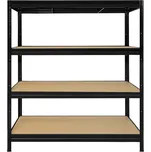 Zásuvný regál HEAVY RACK, barva černá RAL9005, v x š x h: 1770x1600x600 mm, 4 police po 600 kg, z MDF-desek