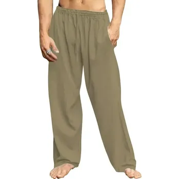 Pánské kalhoty Pánské lněné kalhoty volného střihu Barva: Tmavě Zelená, Velikost: 2XL