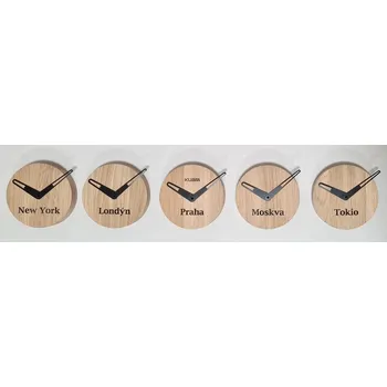 Hodiny KUBRi 0003 - Dubové hodiny české výroby s 5 časovými zónami