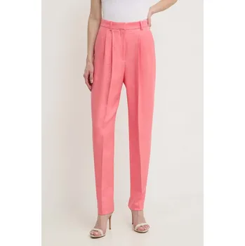 Dámské kalhoty Plátěné kalhoty BOSS fialová barva, jednoduché, high waist, 50512869 30X, vel. 36