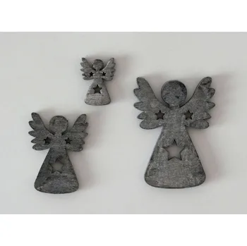 Dřevěné dekorace - ANDĚL ŠEDÝ C3 - VELKÝ - 7 x 6,5 cm