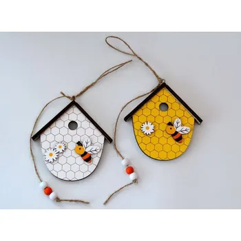 Dřevěná dekorace - Včelí úl ŽLUTÝ