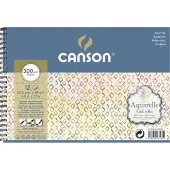 Skicář CANSON Aquarelle 12,5x18cm, 12 listů 300g CP