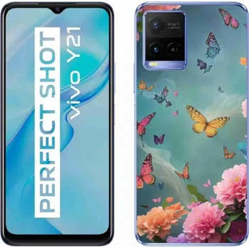 Pouzdro na mobilní telefon Gelový kryt mmCase na Vivo Y21/Y21s/Y33s - barevné květy a motýli