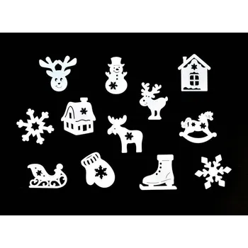 Vánoce Dřevěné dekorace ZIMNÍ BÍLÉ MOTIVY B - sob