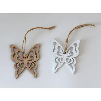 Dřevěná dekorace - Motýlek ornament k zavěšení HNĚDÝ