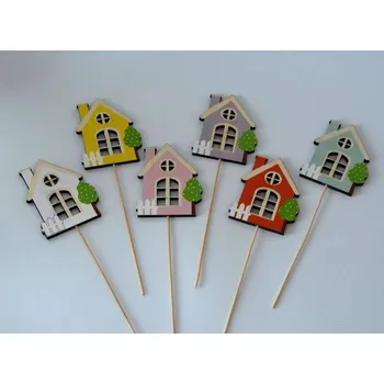 Party dekorace Zápich dřevěné dekorace - DOMEČEK MODRÝ