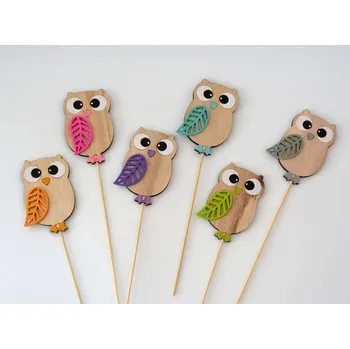 Zápich dřevěné dekorace - SOVA MODRÁ