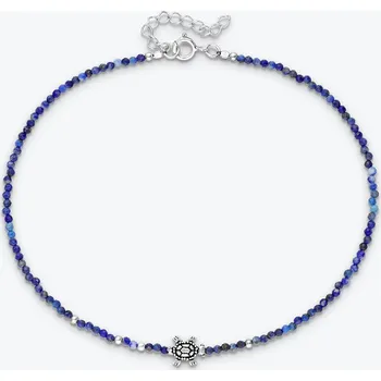Řetízek Nákotník Želva ze stříbra a lapis lazuli se stříbrnými korálky - Ag925