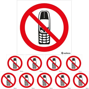 Walteco Zákaz používání mobilních telefonů 90x90mm, samolepka Množství: 10 ks