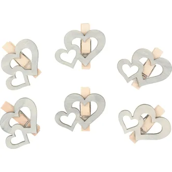 Srdíčka dřevěná na kolíčku 4 cm, 6 ks