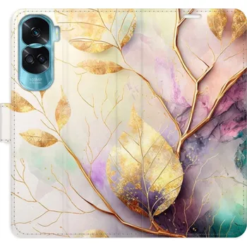 Pouzdro na mobilní telefon Flipové pouzdro iSaprio - Gold Leaves 02 - Honor 90 Lite 5G
