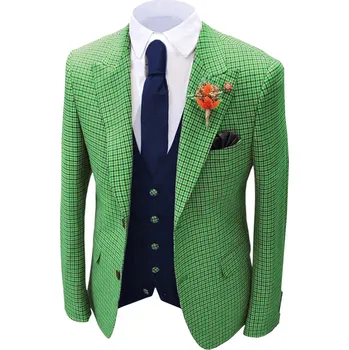 Luxusní pánské tweed sako na svatbu Barva: Zelená, Velikost: XS