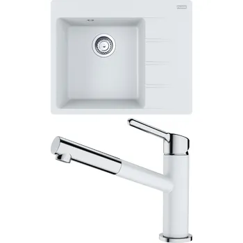 Granitový dřez Set Franke G215 (dřez CNG 611-62 TL/2 Bílá-led + baterie FC 3055.094 ORBIT Chrom/Bílá-led) 114.0650.771