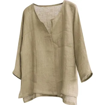 Dámská košile Dámská lněná košile s výstřihem do V Barva: Khaki, Velikost: S