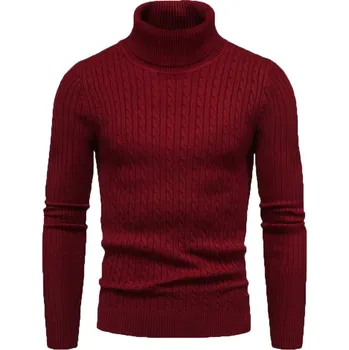 Pánský svetr Pánský copánkový rolák Barva: Vínová, Velikost: S